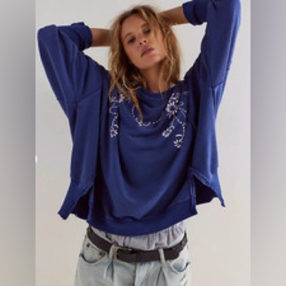 We The Free Blue Oversized Sweatshirt NWOT